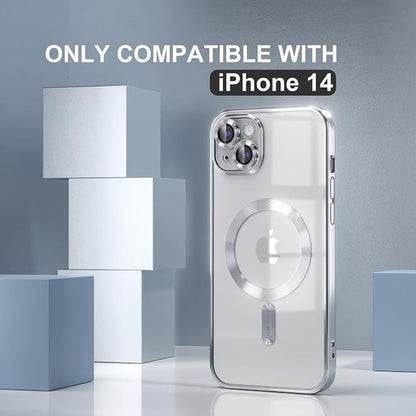 Misea Magnetic for iPhone 14 Case Compatible with MagSafe [Never Yellowing] [Military Grade Drop Protection] Full Camera Lens Protector Plating Soft Clear Phone Case for Women Girls, Silver