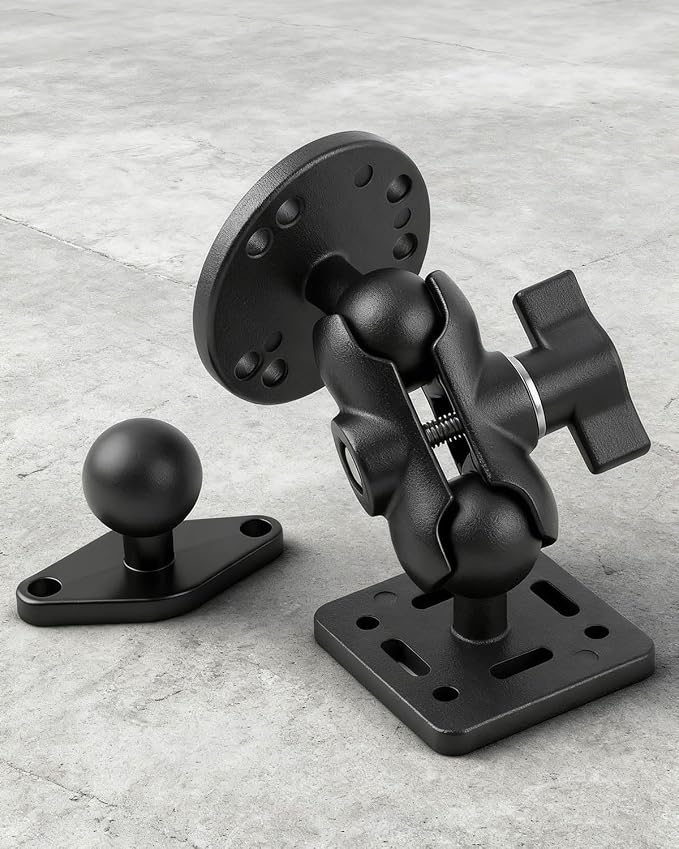 1" Ball Double Socket Arm with AMPS Ball Mount Base, Aluminum Alloy Universal Electronic Device Mount Ball (Square Base)