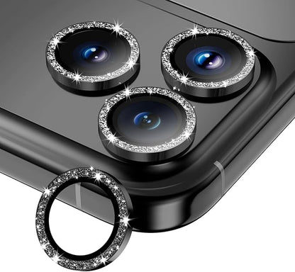 Camera Lens Protector for iPhone 17 Pro Max/17 Pro/16 Pro Max/16 Pro/15 Pro Max/15 Pro/14 Pro Max/14 Pro,Tempered Glass Metal Individual Camera Cover[Anti-drop] Case Friendly- Glitter Black