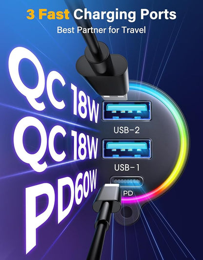 JOYROOM 96W FM Transmitter Bluetooth 6.0 Car Adapter Aux with 3 Charging Ports【PD 60W & 2 * 18W】【Air Vent Installation for Safe】 Deep HiFi Bass Player Wireless Radio Fun Car Accessories Gift Set