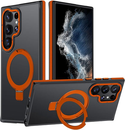 for Samsung Galaxy S22 Ultra Case, Magnetic Adjustable Ring Stand [Fit for Magsafe], [Military-Grade Shockproof Protection] Phone Case for S22 Ultra Case with Kickstand&Ring Holder (Orange)