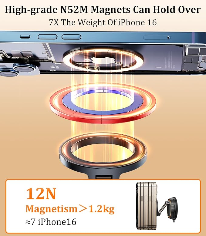Magnetic Suction Cup Shower Phone Holder, Mirror Phone Mount For Bathroom Stick On Wall Makeup Mirror Compatible With Mag Safe, Bathroom Phone Stand Fit For iPhone 16 15 14 13 12 & Cell Phones
