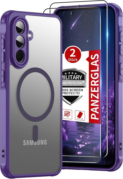 for Galaxy A56 5G Phone Case: Samsung A56 Phone Case with 2PC Tempered Glass Screen Protector, Wireless Charging Samsung A56 5G Case Matte Translucent Soft-Touch & Shockproof Funda para A 56,Purple