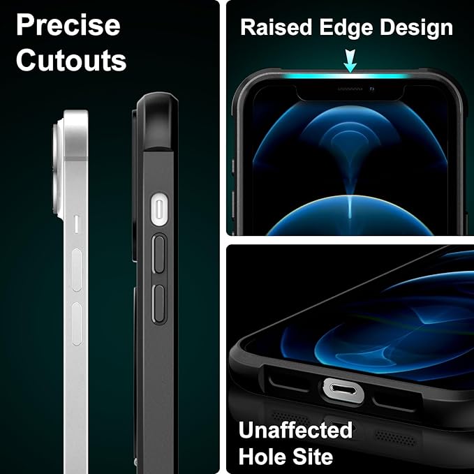 360° Magnetic Swivel Ring for iPhone 12 pro max case, Built-in Metal Stand and Ring Holder, Magsafe Compatible, Military Grade Protection, Shock Resistant - Black