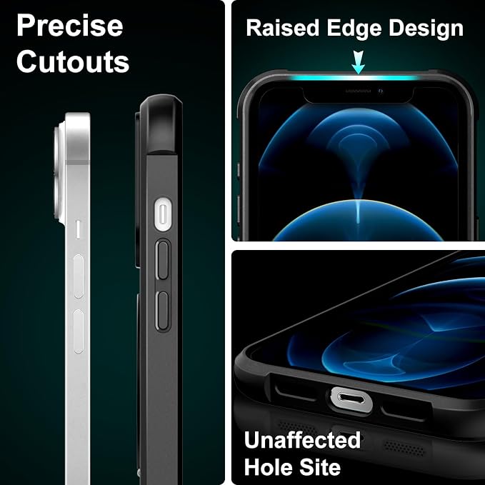 360° Magnetic Swivel Ring for iPhone 12 pro case, Built-in Metal Stand and Ring Holder, Magsafe Compatible, Military Grade Protection, Shock Resistant - Black