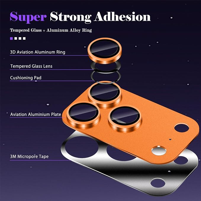 Camera Lens Protector for iPhone 17 Pro Camera Lens Protector [Strong Adsorption] [Not Easy to Break] Metal Tempered Glass Rear Camera Screen Cover - Orange