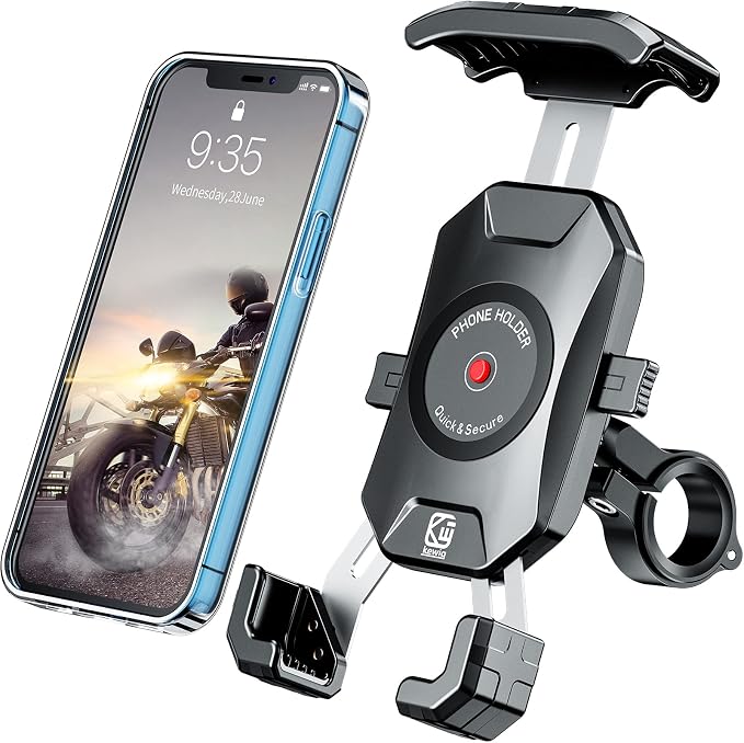 BRCOVAN Motorcycle Bike Phone Mount with Solid Aluminum Alloy Mounting Base, [1s Lock] Handlebar Cell Phone Holder for Bicycle ATV Scooter, Fit 4-7'' Smartphone