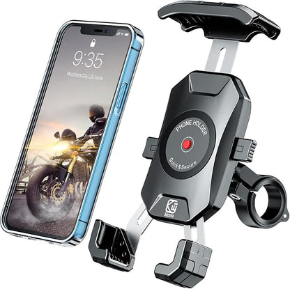 BRCOVAN Motorcycle Bike Phone Mount with Solid Aluminum Alloy Mounting Base, [1s Lock] Handlebar Cell Phone Holder for Bicycle ATV Scooter, Fit 4-7'' Smartphone