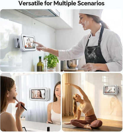Coolpow Shower Phone Holder Waterproof with Speaker, Waterproof Phone Holder for Shower with 480° Adjustable【Enhanced Sound Quality】 HD Touch Screen Water-Proof & Anti-Fog Phone Mount for 4-7" Phones