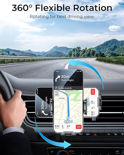 MRGLAS Phone Holders for Your Car Vent with Double Metal Hook Clip, 【One-Hand Operation】 Air Vent Cell Phone Car Mount, Universal Automobile Cradle Fit for iPhone 17 Android and All Smartphones