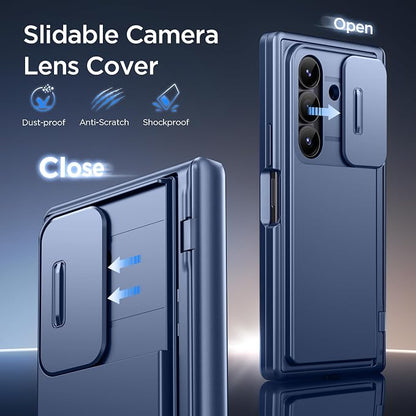 TONGATE Wallet for Z Fold 7 Case with Privacy Screen Protector, [4-Card Holder][Anti Spy] Built-in Large Stand & Slide Camera Cover Z7 Shockproof Phone Case for Samsung Galaxy Z Fold 7 2025 8", Blue