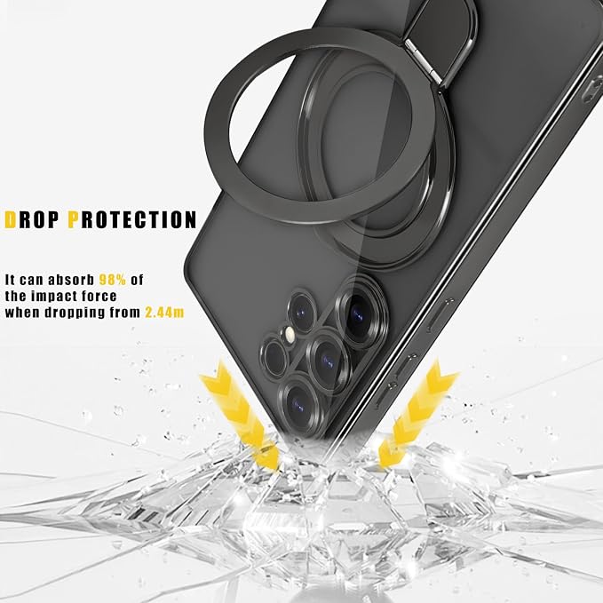 Magnetic for Samsung Galaxy S25 Ultra Case Stand & Ring Holder Compatible with MagSafe Built-in Camera Lens Protector Phone Case for Samsung S25 Ultra - Black
