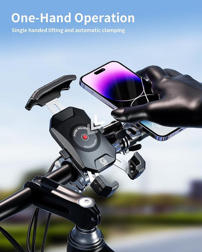 Kewig Bike Phone Mount Holder, Motorcycle Phone Mount [1s Lock] [One Hand Operation], Bicycle Scooter Handlebar Cradle Clip for iPhone 16 Pro Max/Plus,15 14 13 Mini and 4.0-7" Phone