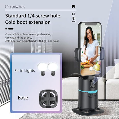 Auto Face Tracking Tripod 360° Rotating Phone Holder for iPhone, Smart AI Motion Tracking Tripod with Remote & Gesture Control, No App, Rechargeable Stand for Video Recording, TikTok, Content Creator