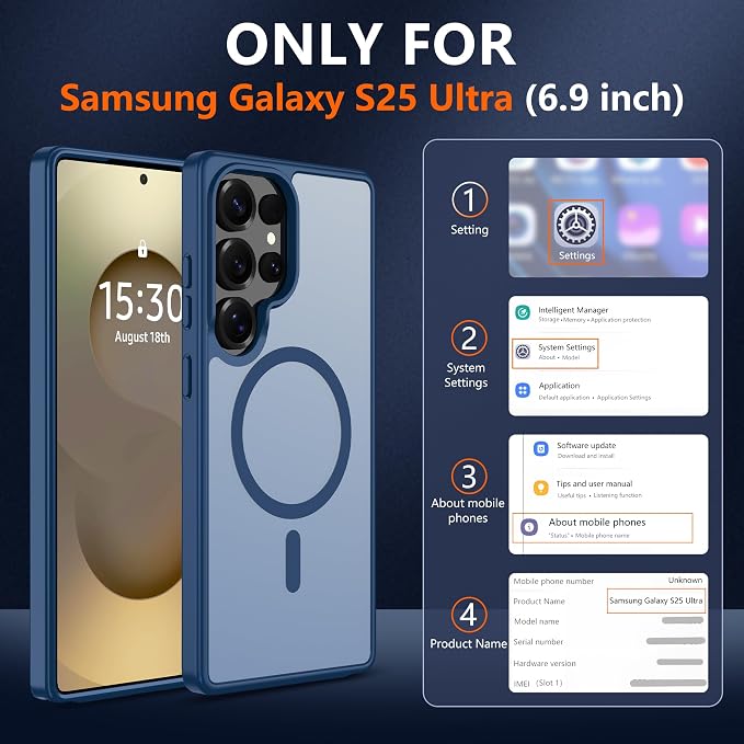 For Samsung Galaxy S25 Ultra Case [Compatible with Magsafe] Translucent Matte Magnetic Phone Case,Slim Thin Duty Shockproof Protection Cover with 2pc Screen Protector Case for S 25 Ultra-Dark blue