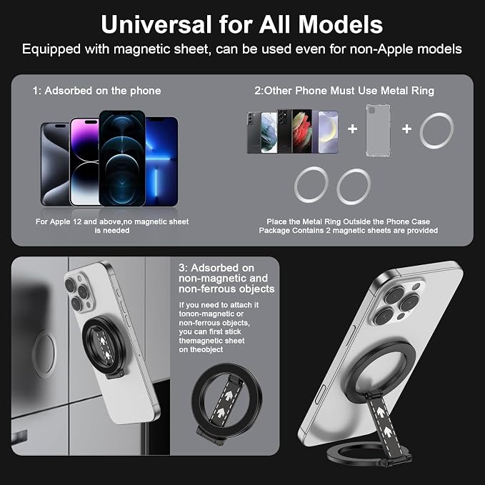 Magnetic Phone Ring Holder with Magsafe, Double Adjustable Gym Finger Ring Grip Phone Stand Mag Kickstand for iPhone 17 16 15 14 13 12 Pro Max Series Magsafe Case, Compatible with Magnetic Car Mount