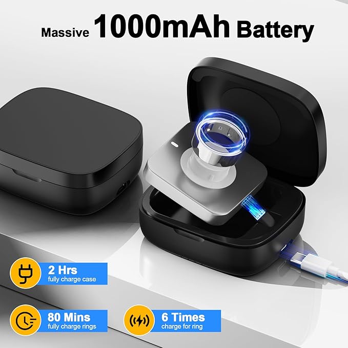 Wireless Charging Case for Oura Ring Gen 4 & 3 Charger, 1000mAh Portable Travel Power Station Fits All-Sized Oura Ring 4 & 3, 30-Day Runtime (Official Charger NOT Included)(Black)