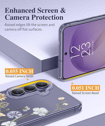 GVIEWIN for Samsung Galaxy S26 Plus Case, Clear Floral Slim Shockproof Protective Women Phone Case, Non-Yellowing, with Screen Protector&Camera Lens Protector for S26 Plus 6.7", Vibrant Spring