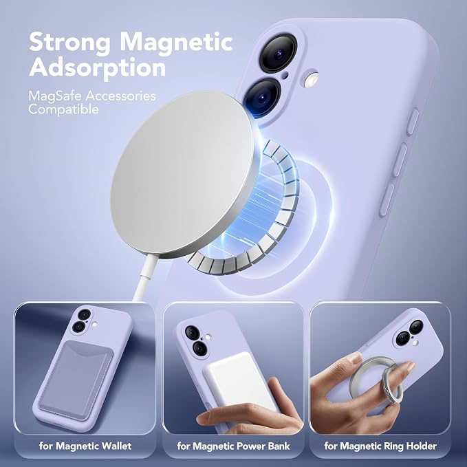 Magnetic for iPhone 17 Case, Compatible with MagSafe, [Full Camera Protection][Screen Protector] Silicone Shockproof Protective Phone Case for iPhone 17 6.3", Lilac