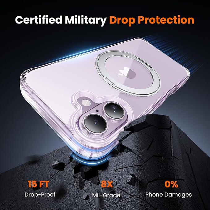 3 in 1 for iPhone 17 Case Stand |Build in Kickstand,Screen Protector *1 & Camera Lens Protector*1, Not Yellowing, Fits MagSafe, Military-Grade Protection