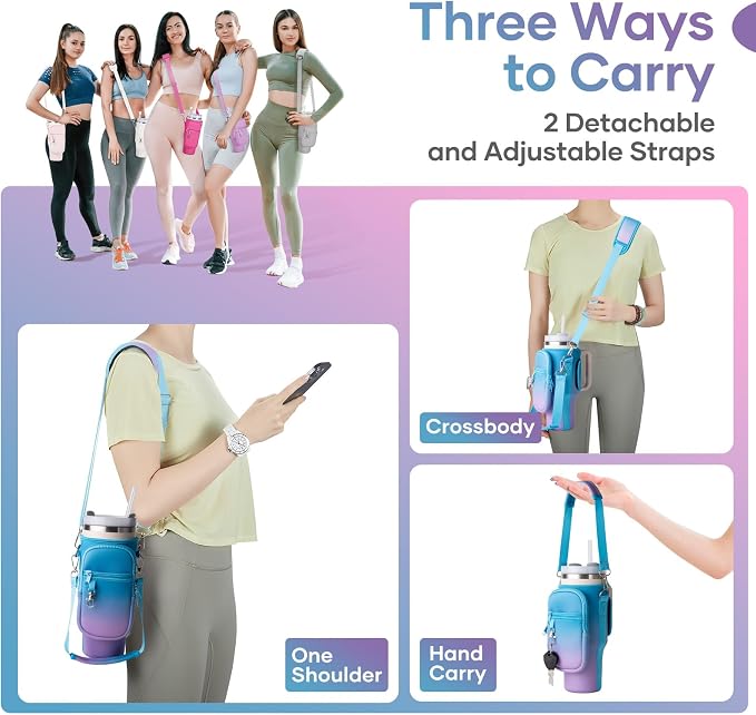 linmaya Water Bottle Carrier Bag for Stanley Cup 40/30oz with Phone Holder Pockets,Neoprene Water Bottle Cross-body Bag with Adjustable Shoulder & Hand Strap Stanley Cup Accessories