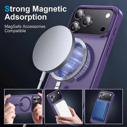 Strong Magnetic for iPhone 17 Pro Case with Camera Lens Protector [ Military-Grade Protection] Compatible with MagSafe Shockproof Slim Thin Cover case for iPhone 17 Pro 6.3 inch, Deep Purple