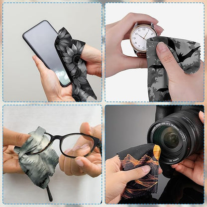 6 PCS Glasses Cleaning Cloth Eyeglass Lens Cleaning Cloth Eyeglasses Wipes Microfiber Reusable Soft for Phone Screens Camera Unisex Women Girls Cute Aesthetic (6.3"x6.3")-Black Sunflower