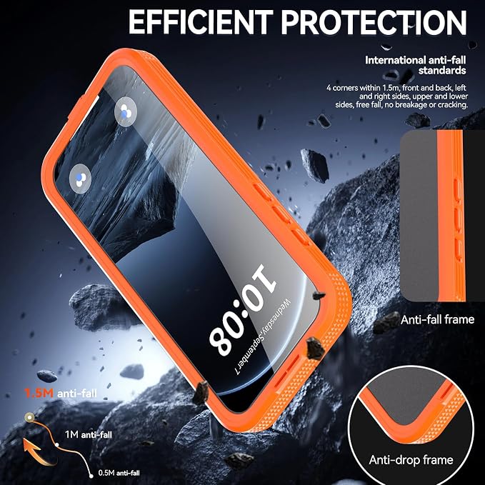 Omio for iPhone 17 Pro Max Waterproof Case Compatible with MagSafe, Magnetic Waterproof Full Body IP68 Underwater Case Built-in Screen Protector Military Grade Shockproof Cover for Men Women Orange