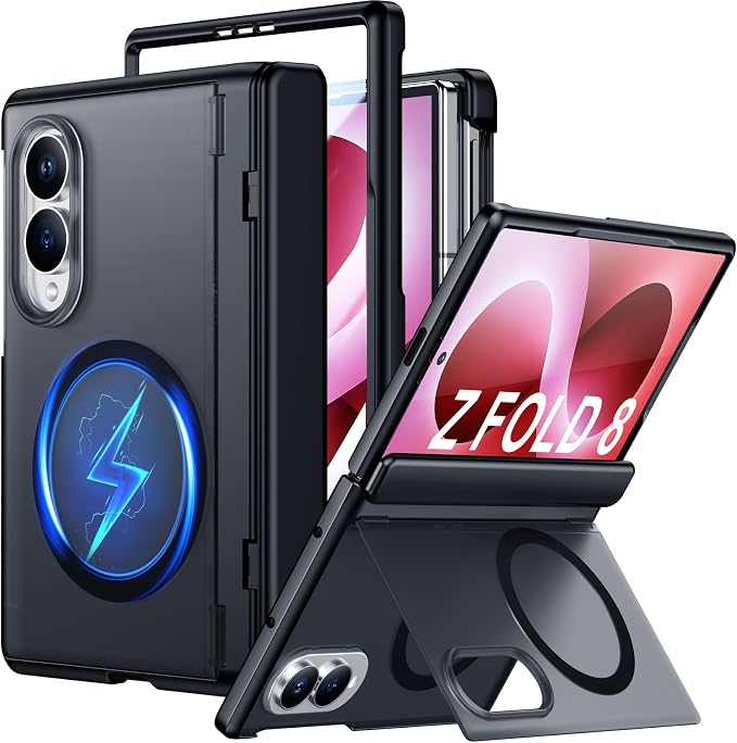SPIDERCASE Magnetic for Samsung Galaxy Z Fold 8 Case, [Built-in Stable Kickstand] [Rugged Hinge Protection] Military Grade Heavy Duty Drop Protection for Z Fold 8 Durable Cover, Black