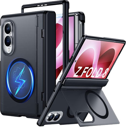 SPIDERCASE Magnetic for Samsung Galaxy Z Fold 8 Case, [Built-in Stable Kickstand] [Rugged Hinge Protection] Military Grade Heavy Duty Drop Protection for Z Fold 8 Durable Cover, Black