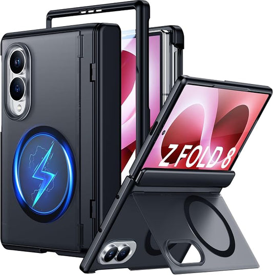 SPIDERCASE Magnetic for Samsung Galaxy Z Fold 8 Case, [Built-in Stable Kickstand] [Rugged Hinge Protection] Military Grade Heavy Duty Drop Protection for Z Fold 8 Durable Cover, Black