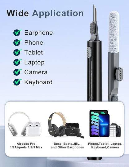 Cleaner Kit for Airpods, Earbuds Cleaning kit for Airpods Pro 1 2 3, Phone Cleaner kit with Brush for Bluetooth Earbuds Cleaner, Wireless Earphones,iPhone,Laptop, Camera (Black)