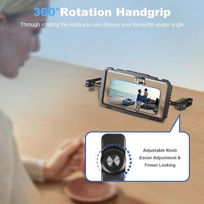 Universal Phone Cage Handheld Stabilizer Kit for Vlogging & Filmmaking, Smartphone Cage Video Rig with 360° Rotation Handles Compatible with iPhone 17/16/15/14/13 Series and Android Phones