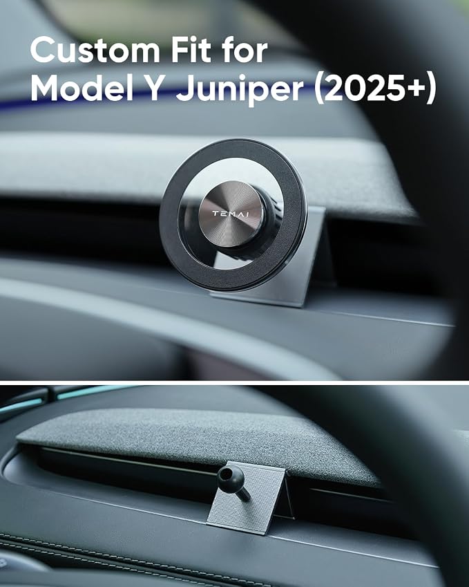 TEMAI MagSafe Phone Mount Dedicated for Tesla Model Y 2025 (Juniper) ONLY - No Damage Silicone - Fits iPhone 17 16 15 Pro Max - [Specifically for Center Vent Position]