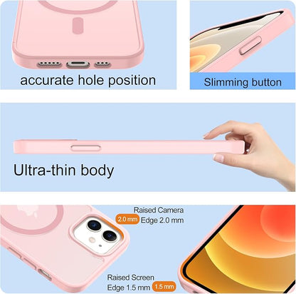 Pilaru for iPhone 12 mini Case & 13 mini Case [Compatible with Magsafe] Translucent Matte Magnetic Case,SlimThin Shockproof Military Grade Drop Protection Coverfor 12 mini/13 mini-Pink