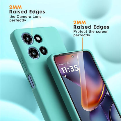 for Motorola Moto G 2025 Case, 2 Pack Tempered Glass Screen Protectors, Soft TPU Liquid Silicone Shockproof Gel Case-Ice Blue