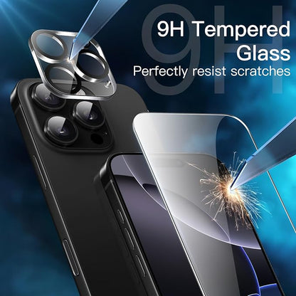 JETech 5 in 1 Matte Case for iPhone 16 Pro Max 6.9-Inch with 2-Pack Each Tempered Glass Screen Protector and Camera Lens Protector, Translucent Back Shockproof Phone Cover (Black)