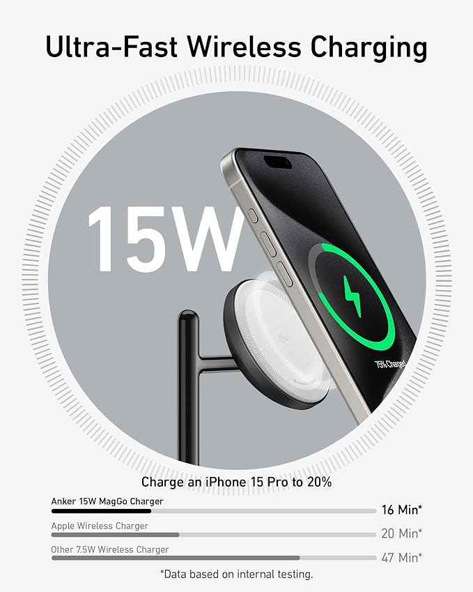 Anker MagSafe Charger Stand Compatible, iPhone 17 MagGo 3 in 1 Wireless Charging Station,Qi2 Certified 15W Wireless Charger, Desk Accessory, for iPhone 16/15/14/13 Series Apple Watch, AirPods