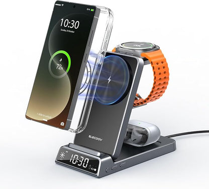 Wireless Charger for Samsung, Magnetic Charging Station for Galaxy S26 Ultra S25 S24, Z Fold/Flip & Buds4 Pro - 3 in 1 Android Phone Watch Charger - Nightstand Bedside Stand for Travel
