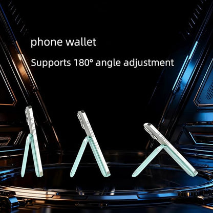 Upgraded for Magsafe Wallet, Strong Magnetic Phone Wallet with Adjustable Stand, Built in Makeup Mirror, 5 Card Holder, Rfid Blocking (Cyan fold)