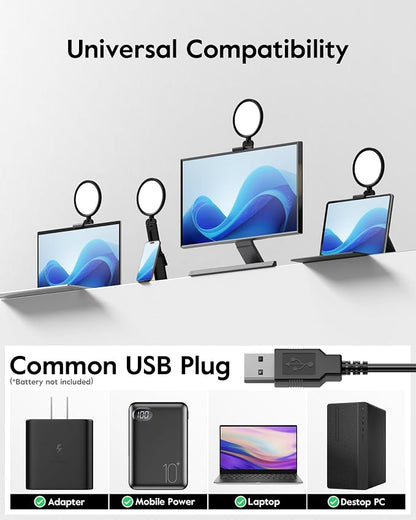 Computer Zoom Lighting for Video Conference, 5" Eye-Caring Ring Light with 50 Modes CRI>97.8, 3000K-6500K for Video Recording/Streaming/Selfie, Desk Lights for Phone/Laptop/Webcam/Monitor