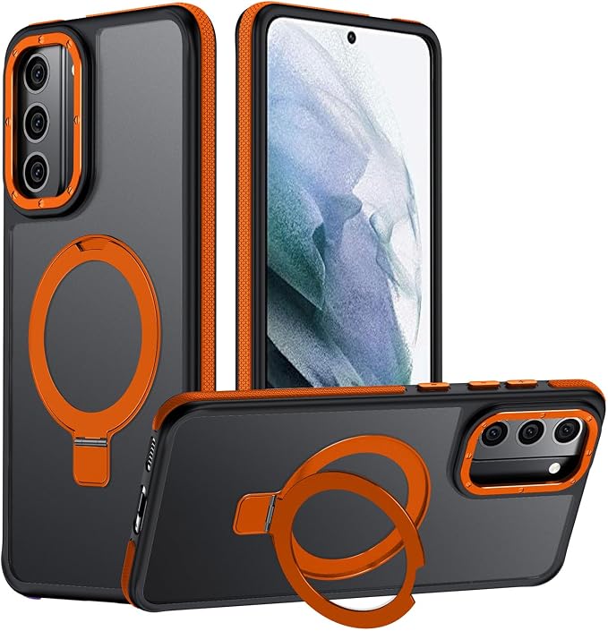 for Samsung Galaxy S21 Plus Case, Magnetic Adjustable Ring Stand [Fit for Magsafe], [Military-Grade Shockproof Protection] Phone Case with Kickstand&Ring Holder (Orange)