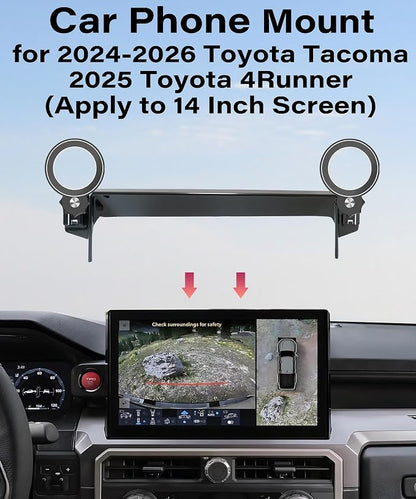 Car Phone Holder for 2024 2025 2026 Toyota Tacoma/2025 Toyota 4Runner Accessories Apply to 14 Inch Touch Screen Fixed Clip MagSafe Passenger Cell Phone Mount Handsfree 360° Rotation