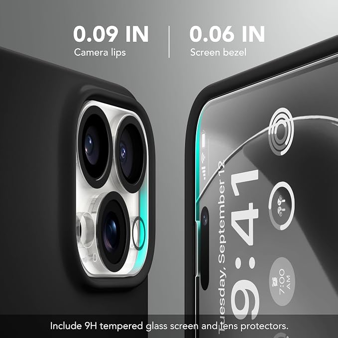 GONEZ for iPhone 15 Pro Max Case Silicone, Compatible with Magsafe, Camera Protector + Screen Protector, Soft Anti-Scratch Microfiber Lining, Liquid Silicone Shockproof Phone Cover, Black
