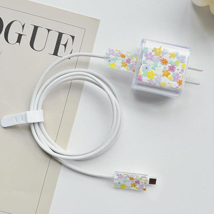 Lovmooful Compatible for iPhone 18W/20W USB-C Charger Cover Clear Lovely Flower Floral Design Soft Charger Protector Cute Cable Case Saver Protector for Girls Women-Color Flower