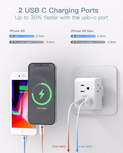 2 Pack US to UK Ireland Travel Plug Adapter, Type G Power Plug Adapter | 3 Outlets 4 USB Ports(2 USB C), European Travel Plug Adapter for USA to England London Scotland British Qatar Irish Hongkong