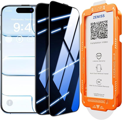 NeverBreak 9H+ Hardness for iPhone Air Privacy Screen Protector 12FT Military Grade Protection (Scratch, Shatter, Drop Resistance) Tempered Glass Full Coverage 6.5", 2 Pack with De-Bubble Card