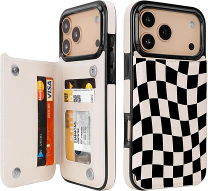 uCOLOR for iPhone 17 Pro Max Wallet Case with Card Holder PU Leather RFID Blocking Design iPhone 17 Pro Max flip case for Women Men Magnetic Clasp Kickstand Design 6.9 inch (Dune Mirage Checkboard)