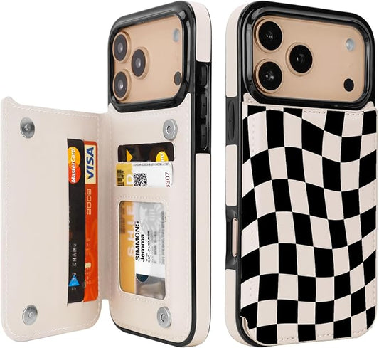 uCOLOR for iPhone 17 Pro Max Wallet Case with Card Holder PU Leather RFID Blocking Design iPhone 17 Pro Max flip case for Women Men Magnetic Clasp Kickstand Design 6.9 inch (Dune Mirage Checkboard)