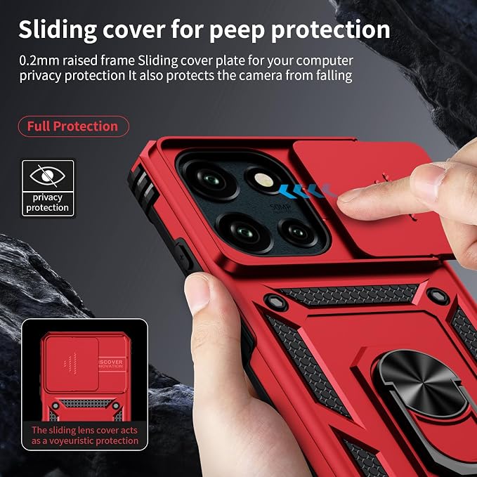 Weycolor for Moto G Stylus 2025 Case with Camera Lens Cover, HD Screen Protector, 10 FT Military Grade Drop Protection, Magnetic Ring Holder Kickstand Protective Phone Case, Red